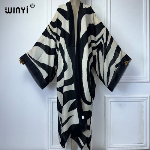 Immagine di WINYI kimono Zebra stampa cardigan abaya dubai lusso Elegante abiti da spiaggia cappotto lungo donna sexy sensazione di cotone abito caftano
