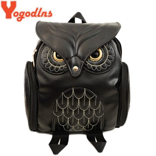 Image of Stylish Black PU Leather Owl Backpack for Women – Trendy Fashion Shoulder Bag for School, Work, and Everyday Use