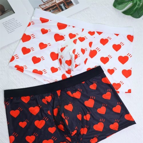 Imagen de Bóxer Clásico Informal para Hombre con Estampado de Corazón: Ropa Interior Elástica, Suave y Transpirable de Cintura Media en Talla Grande