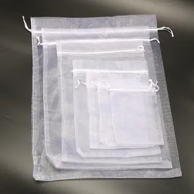 Image de Sacs Cadeaux Organza Blanc - 50 pcs Tailles variées