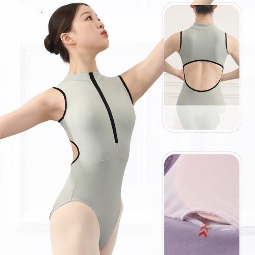 Image of Elegant Waist-Hollow Out Ballet Leotard for Women – Sleeveless Solid Color Dancewear Bodysuit for Adult Dance, Gymnastics, and Performance