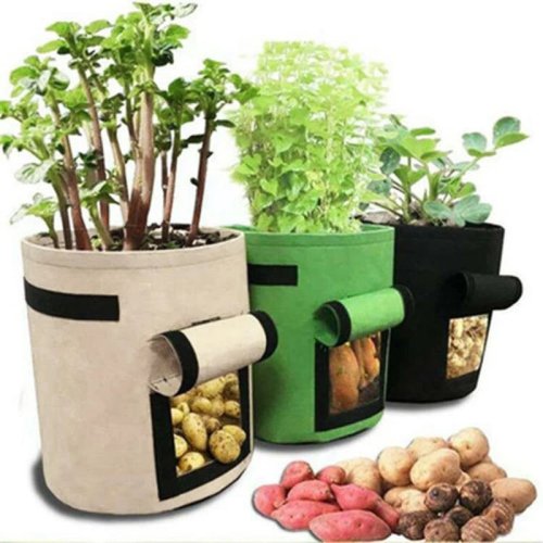 Imagen de Bolsa de Fieltro para Cultivo de Patatas y Plántulas – Cubo de Jardinería Ecológico con Gran Diámetro para Plantas Vegetales