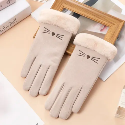 Image de Gants Hiver Femme - Doux, Écran Tactile & Chat Brodé