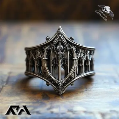 Image de Bague Couronne Gothique Argent Antique