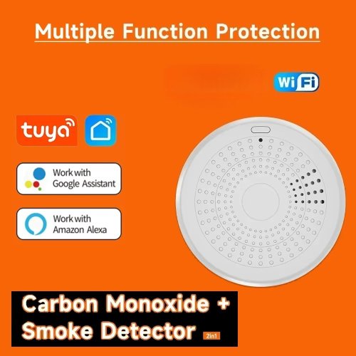 Afbeelding van Tuya 2-in-1 Wi-Fi Slimme Rook- en Koolmonoxide Detector met Geluidsalarm voor Smart Home Veiligheid