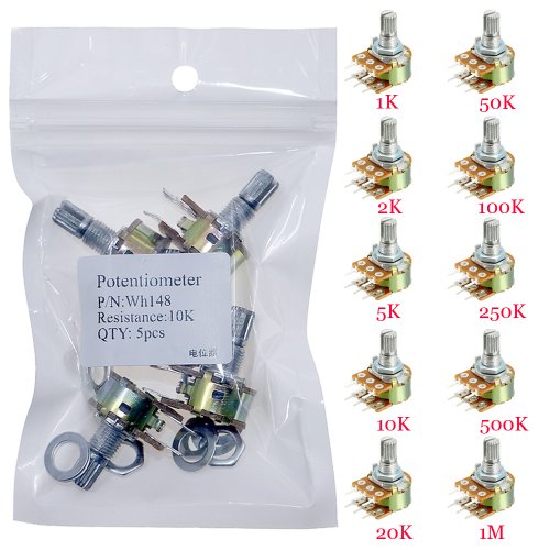 Afbeelding van WH148 Dual Gang Stereo 6-Pin Potentiometer Knoppen in Verschillende Waarden: 1K, 2K, 5K, 10K, 20K, 50K, 100K, 250K, 500K, 1M Ohm