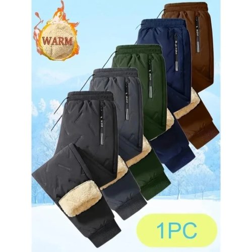 Image of Men's Winter Thermal Fleece Pants with Plush Lambswool Lining – Thick, Warm, Waterproof, Windproof Joggers for Outdoor Activities