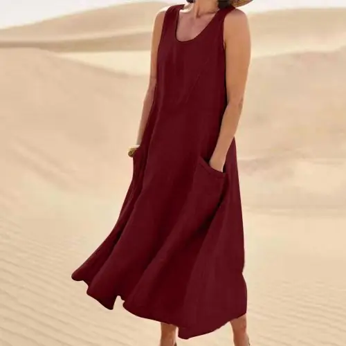Image de Robe d'été en coton-lin sans manches - Grande taille