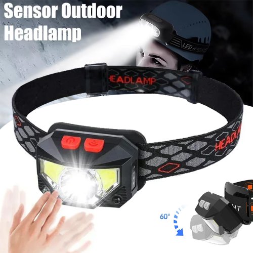 Imagen de Linterna Frontal LED COB de Alta Potencia con Sensor, Recargable por USB Tipo C, Resistente al Agua IPX6, Ideal para Acampar, Correr y Pescar