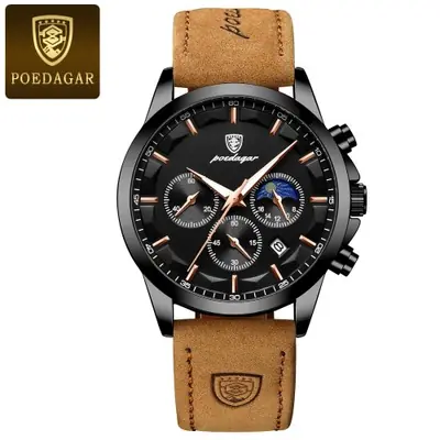 Image de Montre Homme Luxe Élégante avec Chronographe et Bracelet en Cuir