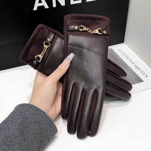 Imagen de Guantes lujosos de alta calidad de cuero proteico con forro polar para mujer, guantes de invierno pa...