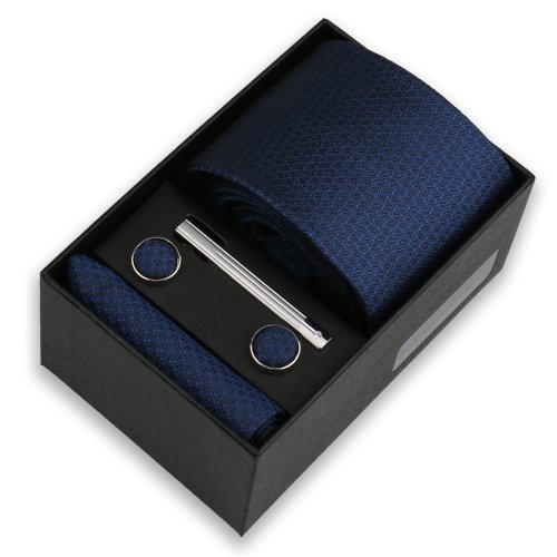 Immagine di Set Elegante Cravatta 8 cm con Fazzoletto, Gemelli e Clip - Regalo Perfetto per Uomo