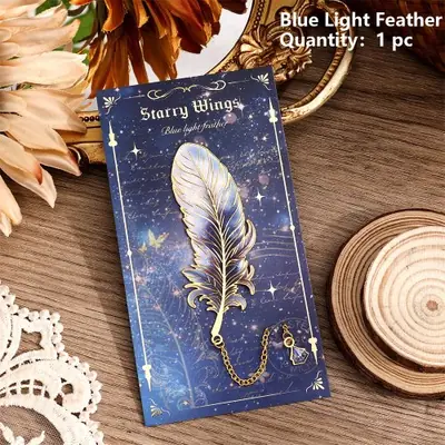 Image de Marque-page élégant avec pendentif plume colorée