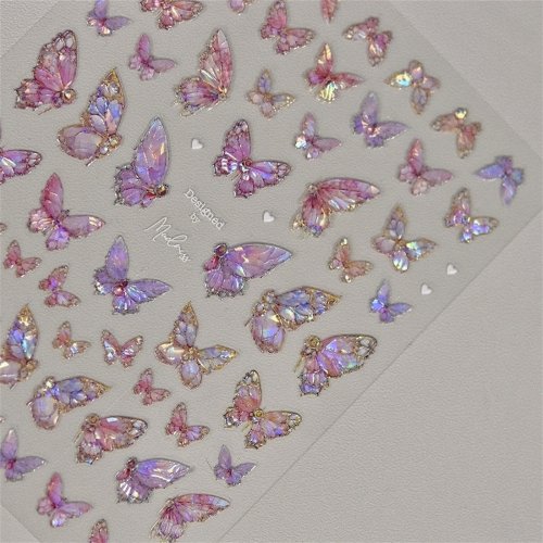 Immagine di Adesivi per Unghie 5D Giapponesi Kawaii con Farfalle Lussuose, Glitter Aurora e Shell Decorativi per Manicure Artistica Fai da Te