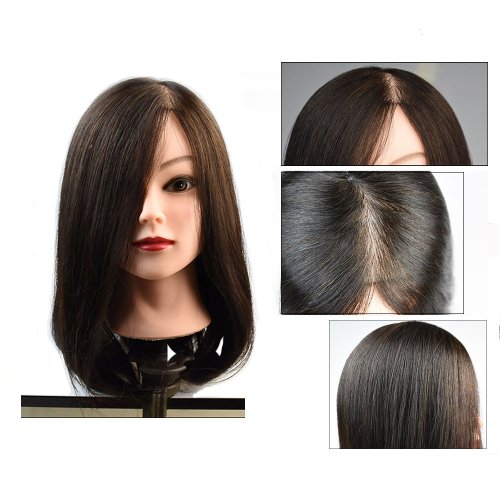Image of Professional Natural Black Human Hair Mannequin Head for Hairdresser Training – Realistic Practice Model That Can Be Dyed and Ironed