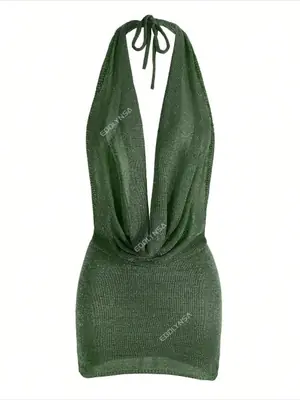 Image de Robe de plage chic en maille brillante, col halter dos nu