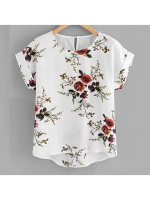 Image de Blouse Été Imprimée Fleurs - T-Shirt Femme Manches Courtes