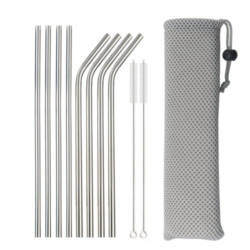 Image of Eco-Friendly Reusable Stainless Steel Drinking Straws with Cleaning Brush – Durable Bent and Straight Straws for Sustainable Sipping