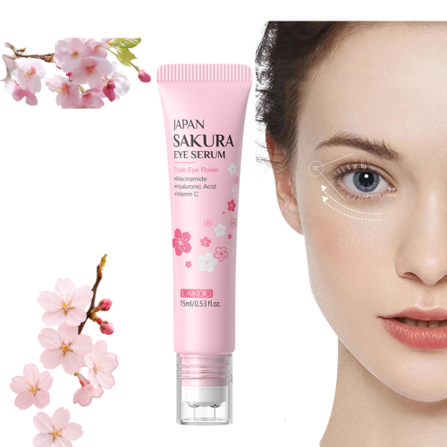 Imagen de LAIKOU Sakura suero para ojos rodillo masaje ácido hialurónico cuidado de la piel bolsas de ojos crema hidratante ojeras 15ml
