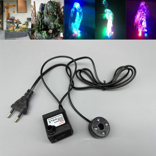 Imagen de Bomba sumergible 220V 3W cuatro luces LED acuario estanque resplandor rocalla fuente bomba enchufe de la UE paisajismo DIY180L/H bomba de agua