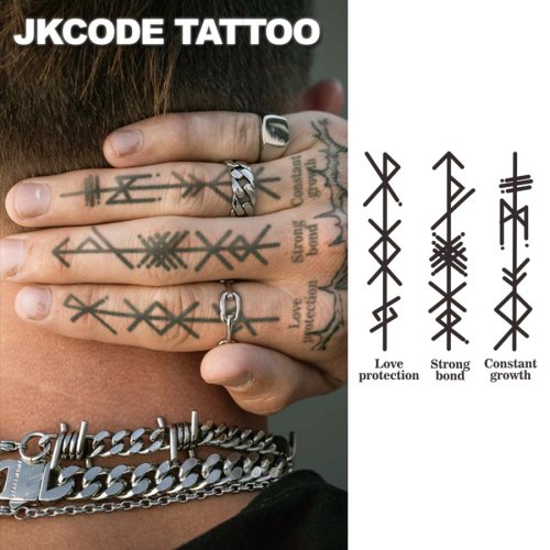 Afbeelding van Natuurlijke Kruidtattoo met Oude Viking Symboliek – Vrede, Liefde & Sterke Band – Waterdichte Vingertattoo voor Mannen en Vrouwen in Rockstijl