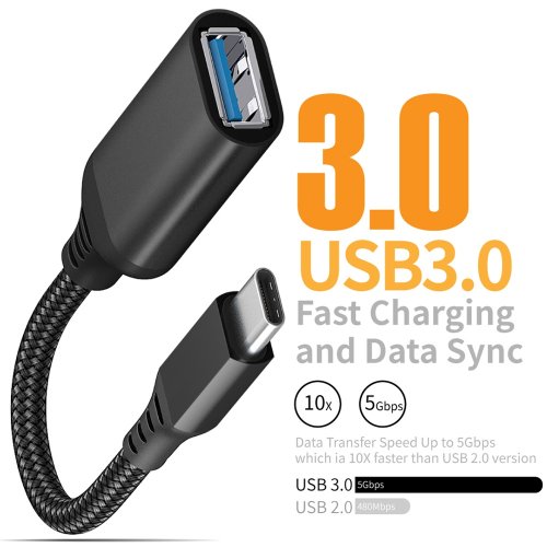 Immagine di Cavo dati OTG Adattatore da Tipo C a USB 3.0 con Prolunga Maschio-Femmina per Auto, Tablet, PC e Smartphone