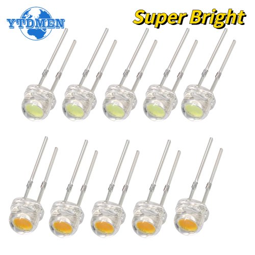 100 Uds diodo LED F5 sombrero de paja superbrillante LED 5mm diodos emisores de luz azul verde rojo amarillo blanco, par