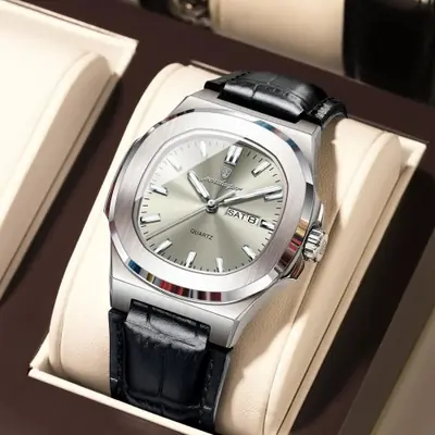Image de Montre Homme Luxe Lumineuse Étanche - Style Carré en Cuir