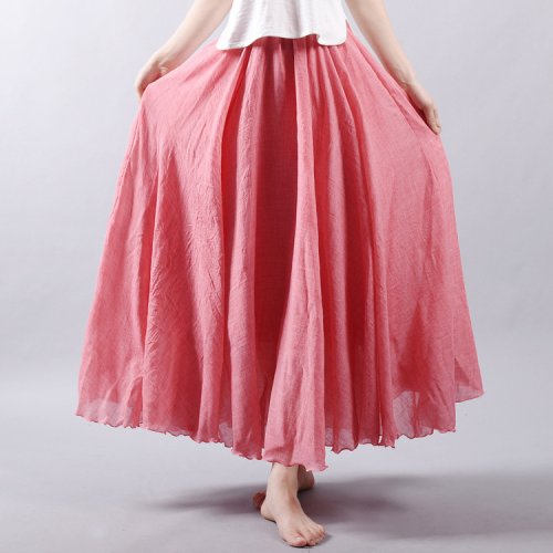 Imagen de Falda Larga de Algodón y Lino para Mujer, Estilo Bohemio con Cintura Alta, Ropa de Calle Elegante y Cómoda para Verano