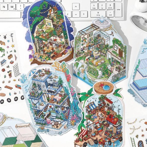 Image of Mr. Paper 12-Piece 5D Scenery Sticker Set – DIY Craft Stickers for Creative Bag Decorating, Festival & Birthday Party Favors