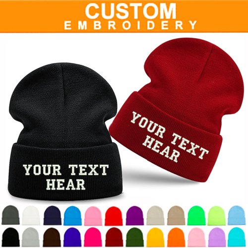 Immagine di Berretto Personalizzato con Ricamo Nome e Logo - Cappello Invernale Lavorato a Maglia per Uomo e Donna