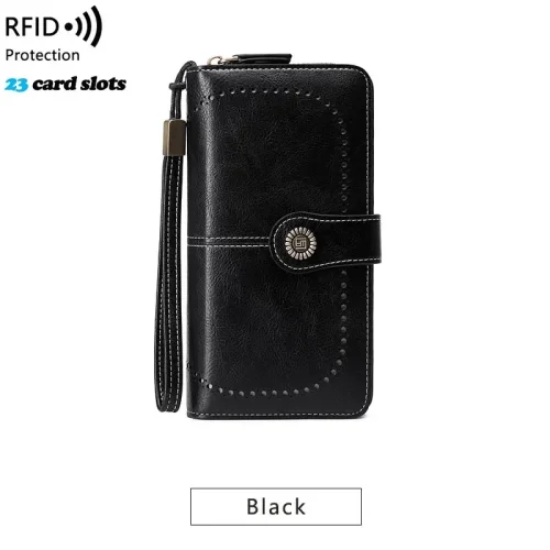 Image of High Quality Women Wallet RFID Anti-theft Leather Wallets For Woman Long Zipper Large Ladies Clutch Bag Female Purse Card Holder