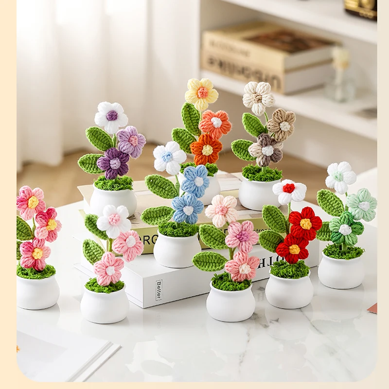 Afbeelding van Handgemaakte Mini Kunstbloemen - Creatieve Gehaakte Bloemen voor Interieur, Auto en Tafeldecoratie