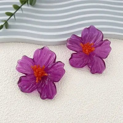 Image de Boucles d'oreilles Fleurs Exagérées Acrylique Coloré