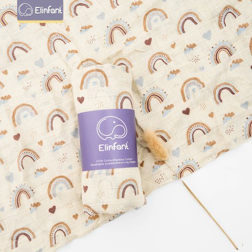 Zdjęcie Elinfant 120x110cm Bambusowy bawełniany muślinowy kocyk dla niemowląt Śliczny miękki nadruk Ręcznik dla niemowląt