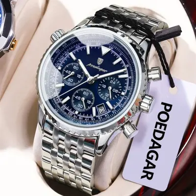 Image de Montre Homme Luxe Acier Inoxydable Étanche avec Chronographe