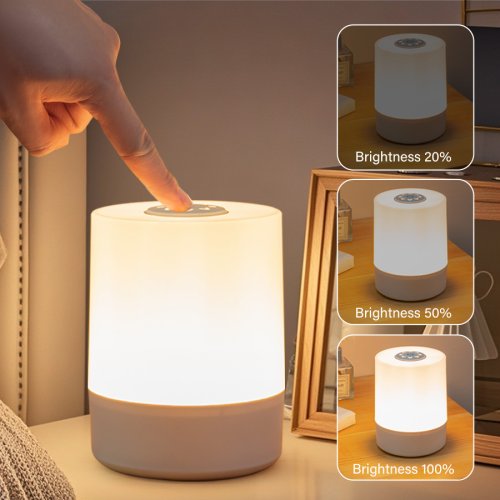 Imagen de Luces Led de noche para mesita de noche, lámparas de noche de escritorio con carga regulable, lámparas de mesa Led de lectura táctil, decoración de iluminación de noche para dormitorio