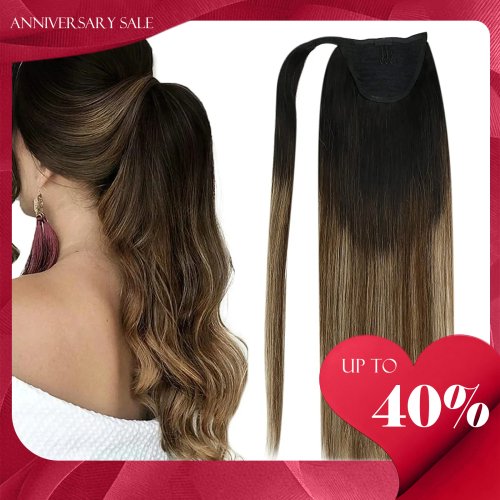 Immagine di VeSunny Coda di cavallo Capelli umani Lisci 80g Clip nelle estensioni dei capelli Umani 14-22 "Capelli naturali Code di cavallo Senza clip ad artiglio