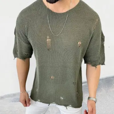 Image de T-Shirt Homme Tricoté Col Rond - Streetwear Été 2023