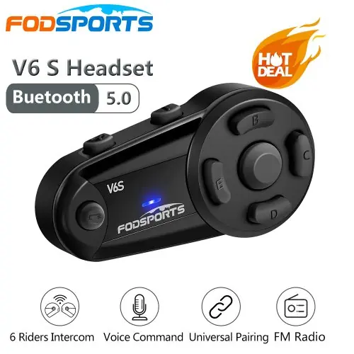 Image de Interphone Bluetooth Moto Fodsports V6S - 6 Coureurs