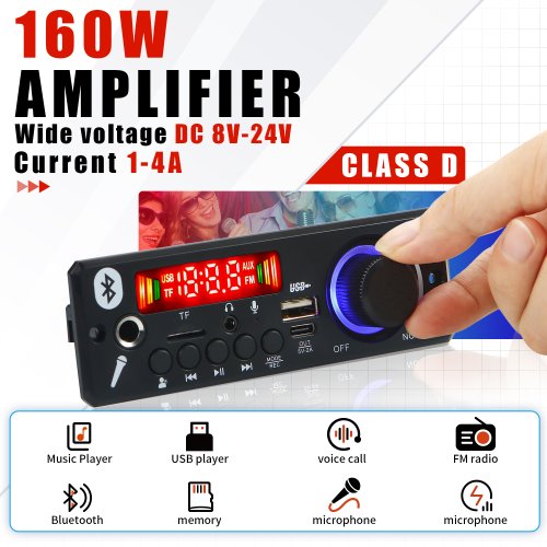 Immagine di 160W Amplificatore Bluetooth MP3 WMA APE Scheda di decodifica 12V 80W Vivavoce Audio per auto Microfono USB TF Radio FM FAI DA TE Lettore musicale Mp3