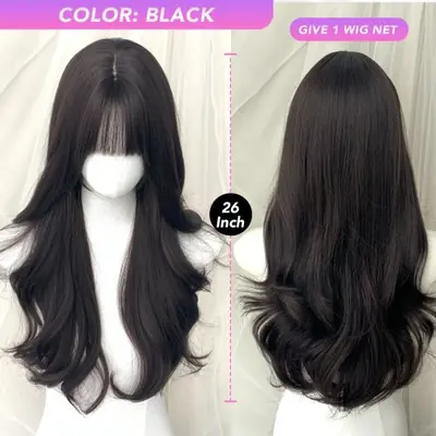 Image de Perruque Longue Ondulée Rose Marron - Cheveux Synthétiques Résistants à la Chaleur
