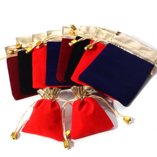 Afbeelding van Gouden fluwelen trekkoord zakjes - 5-10 stuks, meerdere maten, ideaal voor sieraden opslag, bruiloftsgeschenken en draagbare cadeautasjes