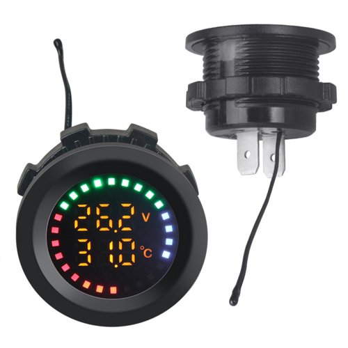 Image of 12-24V Car Round Color Screen Temperature Voltmeter Auto Voltage Test  Dual Display Digital Measurement for Car Motorcycle RV