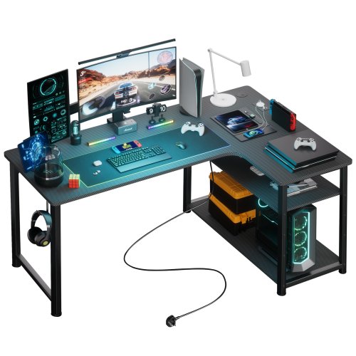 Imagen de Mesa de Oficina en Forma de L con USB y Puerto de Carga
