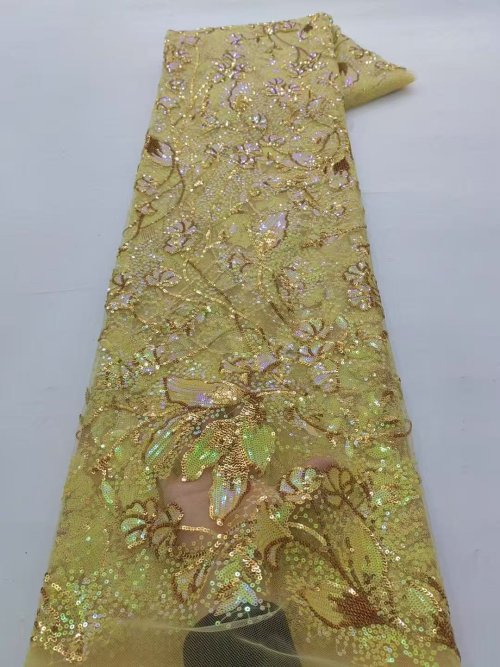 Immagine di 2025 Tessuto di pizzo nigeriano ricamo tulle africano moda lusso paillettes tessuto da sposa per le donne fatto a mano 5 metri