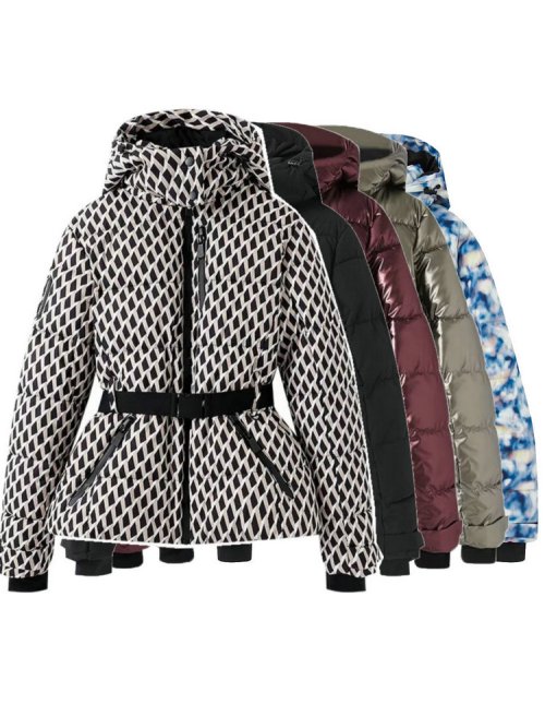 Imagen de 2025 moda mujer invierno con capucha abrigos acolchados de cintura alta con cinturón señora elegante espesar bolsillos cálidos chaquetas de esquí a prueba de viento