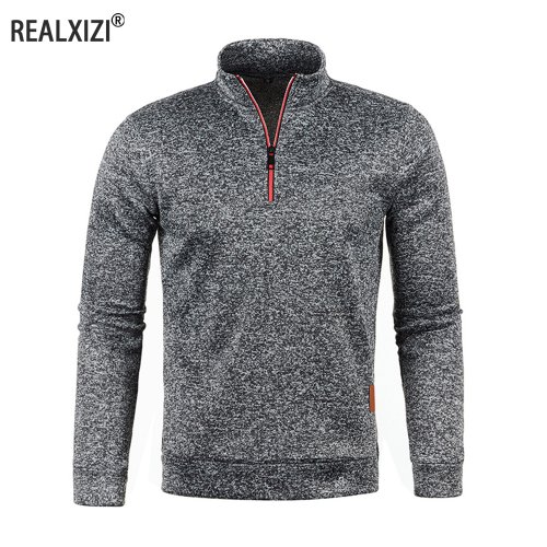 Bild von Herren Sweatshirt mit Halb-Reißverschluss, Langarm Fleece Pullover mit Stehkragen und Schneeflockendruck – Warme Hoodie Jacke für Männer