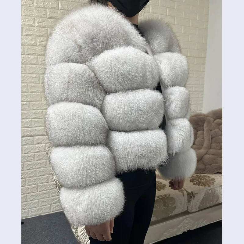 Imagen de Abrigo de Piel de Zorro Real Natural para Mujer 2025 - Chaqueta de Piel de Mapache de Lujo con Manga Larga, Abrigo Peludo Grueso y Elegante para Invierno