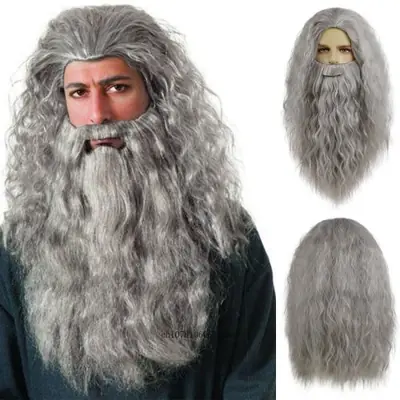 Image de Perruque Dumbledore Brune avec Barbe & Moustache